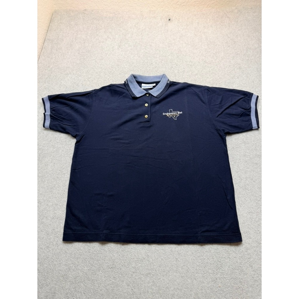 Vintage David Smith Southwestern Bell Dominion Polo Shirt Navy Blue XL Texas